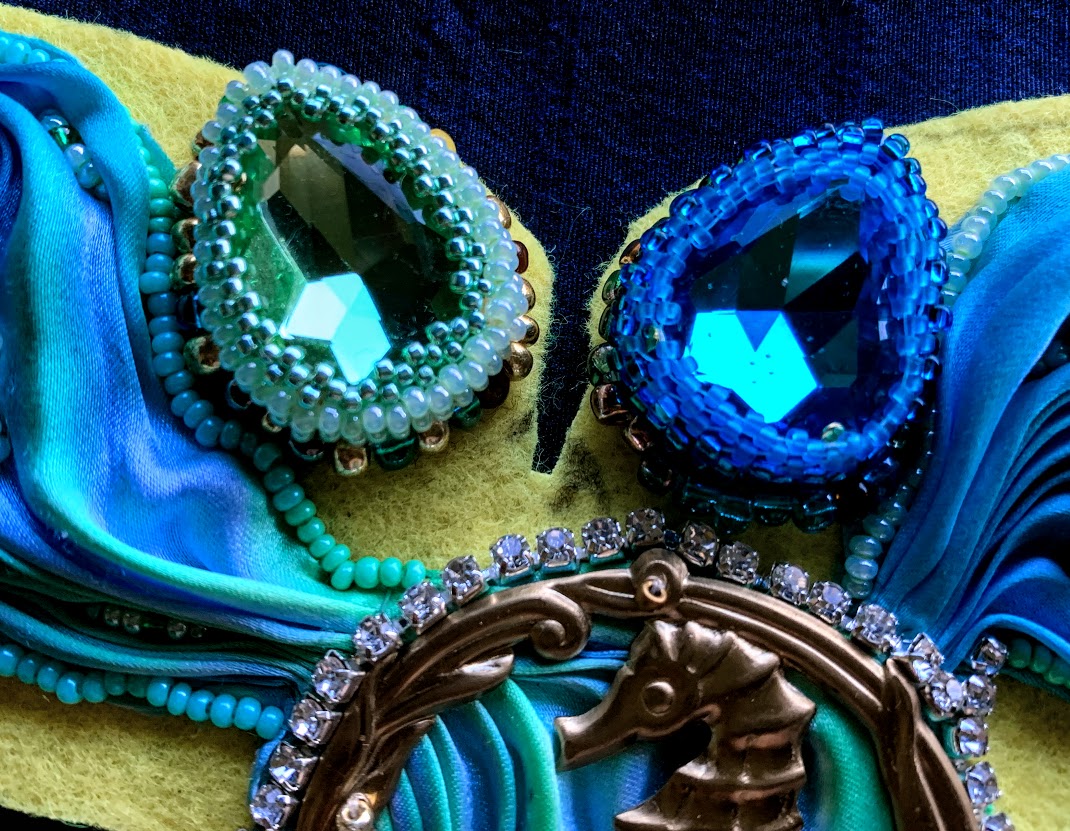 Seascape jewellery, Shibori jewellery, Shibori necklace UK, Shibori ribbon, Vintaj, seahorse jewellery 