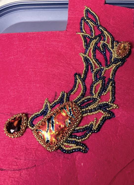 Work in progress, wip, statement necklace, fire necklace, dichroic glass