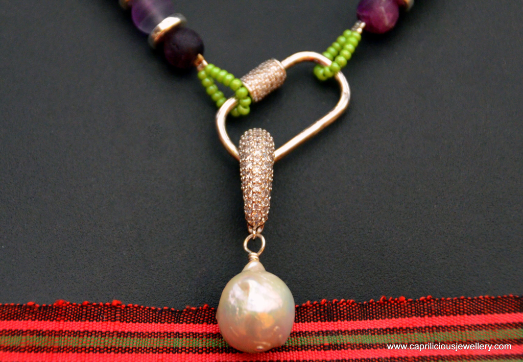 bohoglam, neck stack, layered necklaces, carabiner clasp, layered pearls, diamante