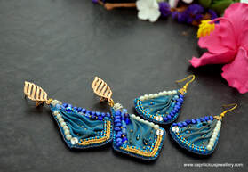 statement earrings, pearls, shibori ribbon, commissioned jewellery, bead embroidery