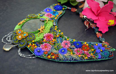 japanese seed beading, seed bead, floral jewellery, statement necklace