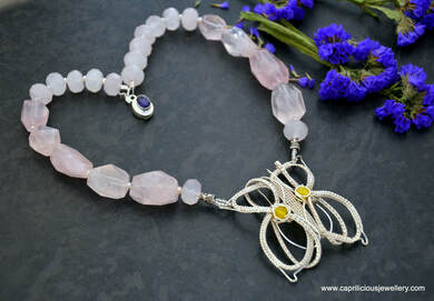 Wirework butterfly and rose quartz necklace - A Promise of Summer by Caprilicious Jewellery