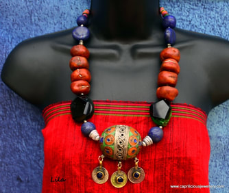 Tribal necklace with a Tagemout bead by Caprilicious Jewellery