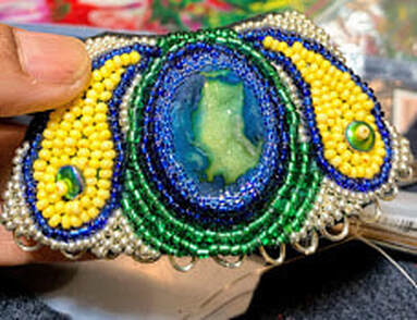 druzy, paisley, bead embroidery, embroidered pendant, wip, work in progress