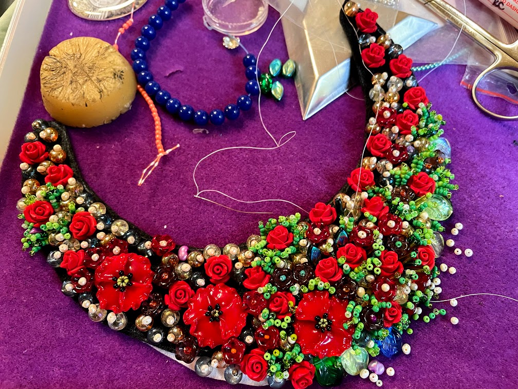  WIP, work in progress, bead embroidery, handmade necklace