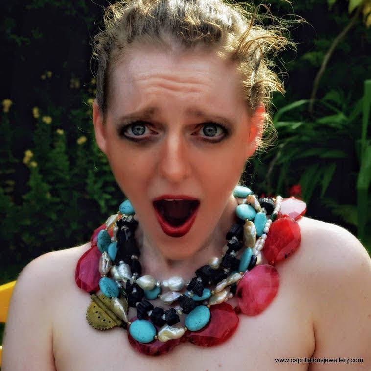statement necklace, baroque pearls, turquoise, red agate, multiple strand necklaces, glamorous jewellery