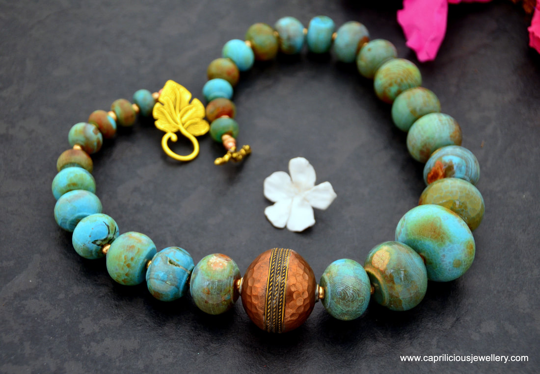 amazonite, copper bead, moroccan bead, serenity necklace, zen, buddhist necklace