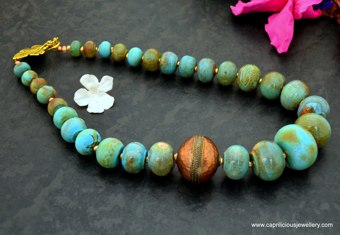 amazonite, copper bead, moroccan bead, serenity necklace, zen, buddhist necklace