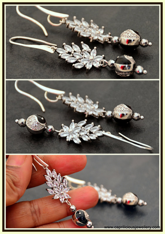 diamante earrings, statement earrings, silver, yin yang, yin yang earrings, black and silver earrings