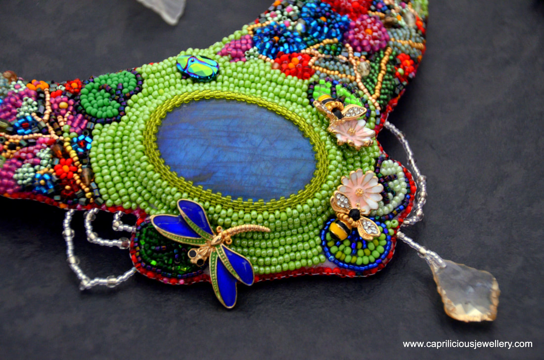 statement necklace, labradorite, commissioned jewellery, bead embroidery
